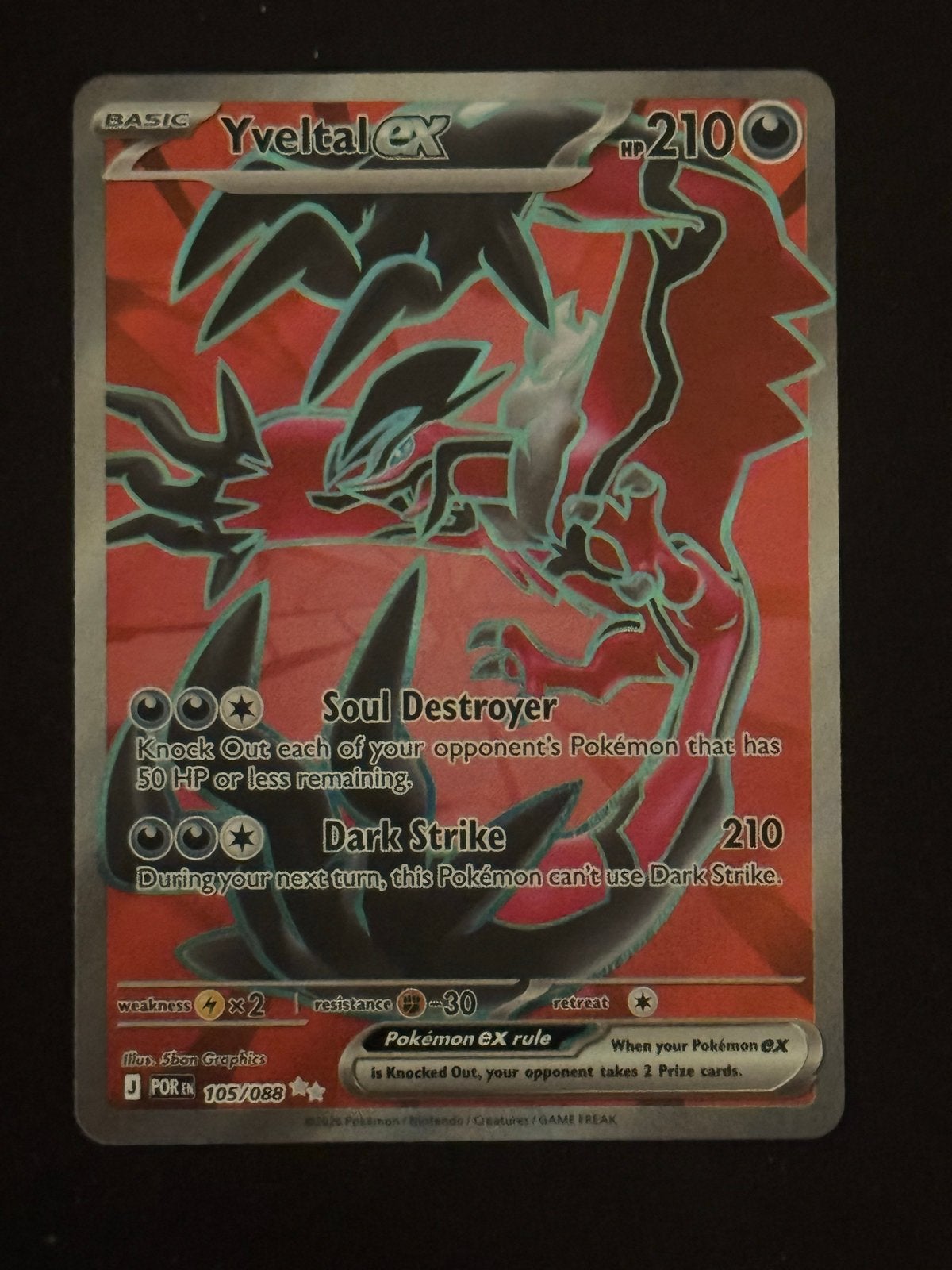 Yveltal EX perfecr order 105/088 - Full Art Foil, Ophalen of Verzenden, Zo goed als nieuw, Losse kaart, Foil
