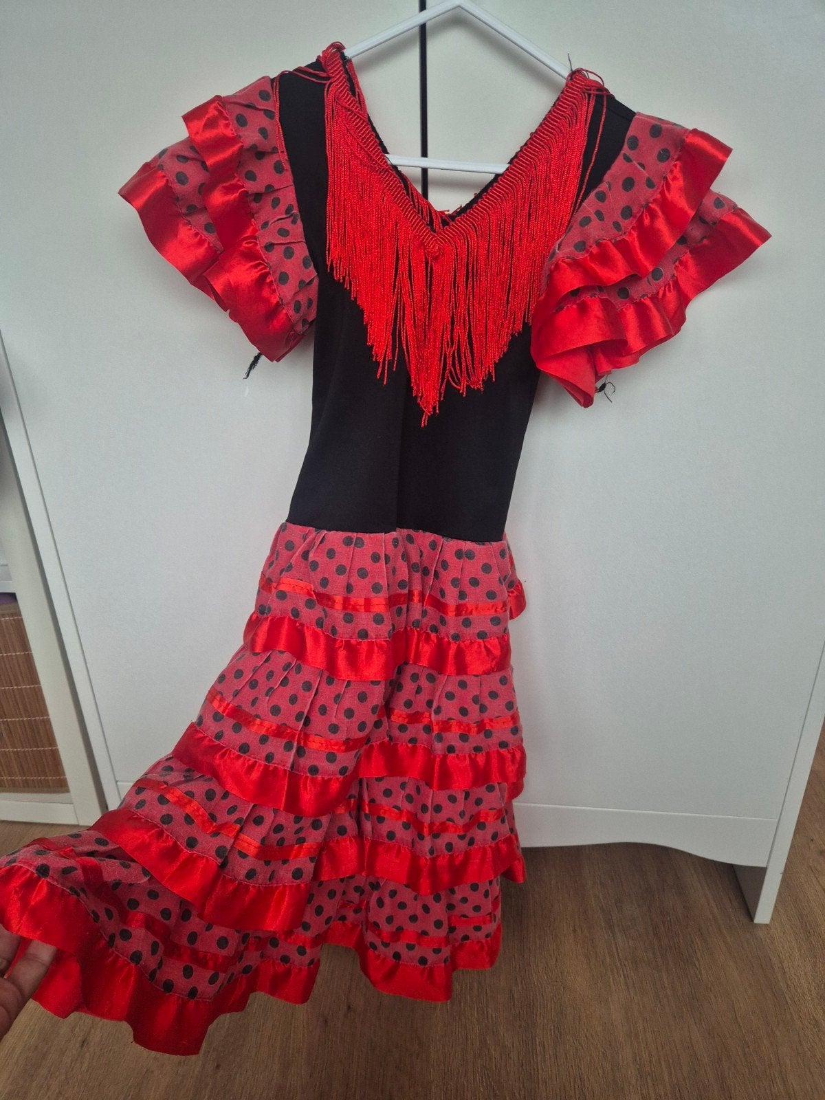 Spaans jurkje Flamenco rood met stippen - Maat 6, Ophalen of Verzenden, Zo goed als nieuw, 110 t/m 116, Meisje