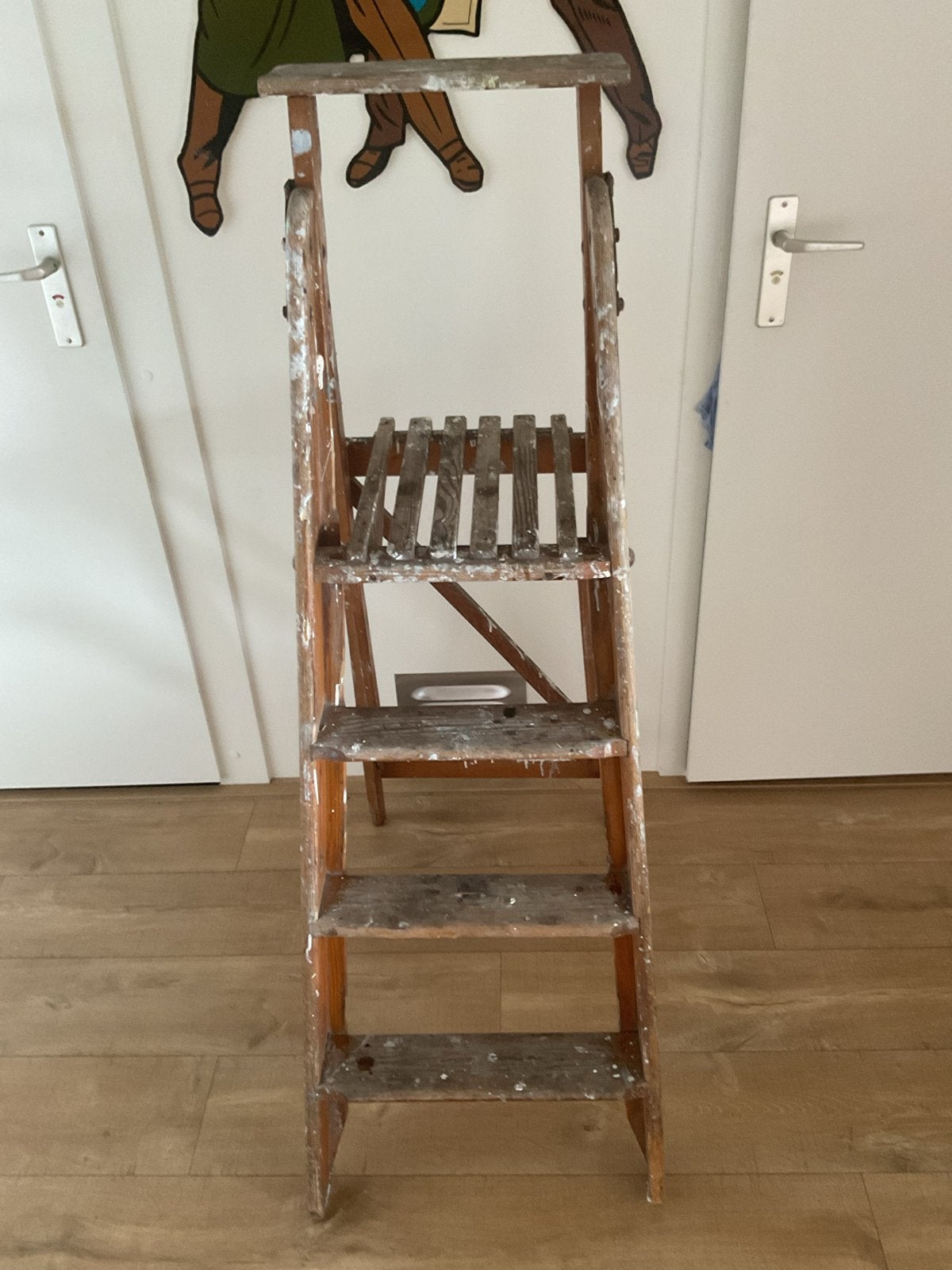 Vintage schildertrap, Ophalen, Gebruikt, Trap, Opvouwbaar of Inschuifbaar