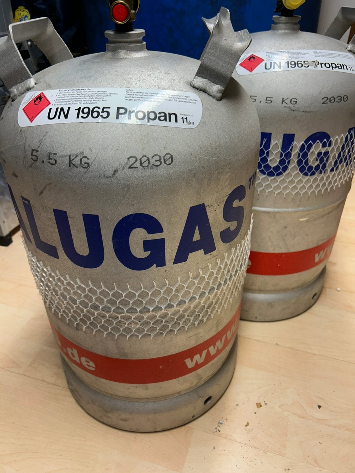 2 aluminium (propaan) gasflessen, Ophalen, Gebruikt