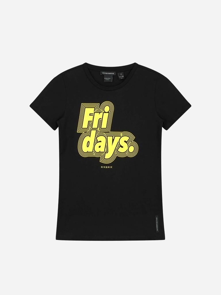 Geweldig zwart NIK & NIK shirt Fridays maat 12/152., Kinderen en Baby's, Kinderkleding | Maat 152, Nik&Nik, Zo goed als nieuw