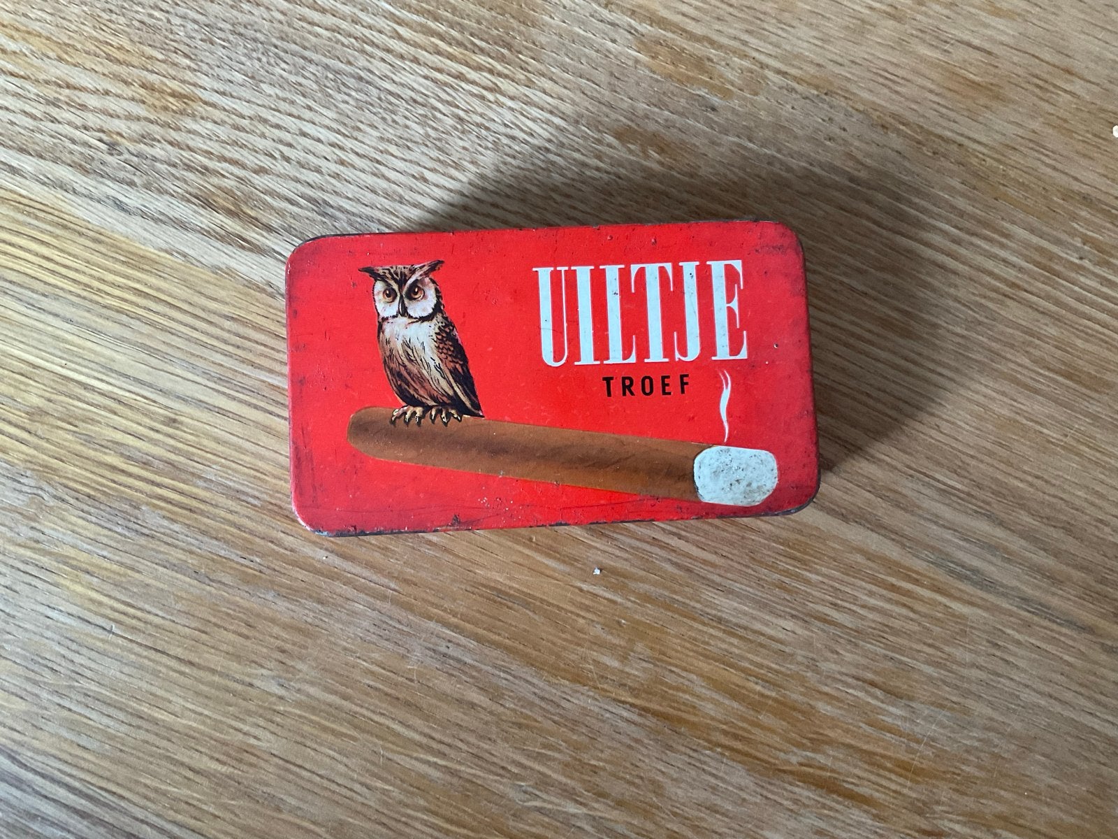 Vintage blikken doosje Uiltje Troef - Sigarenkistje, Verzamelen, Blikken, Ophalen, Gebruikt, Overige, Overige merken