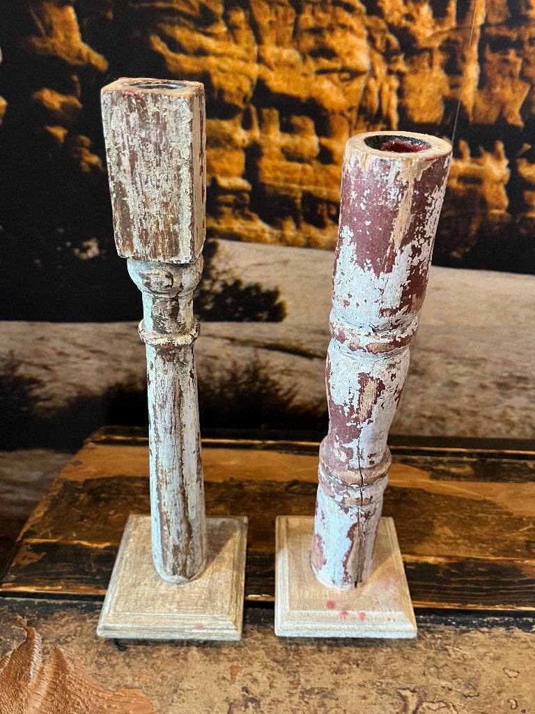 Landelijk rustiek brocante kandelaren, Huis en Inrichting, Ophalen, Hout