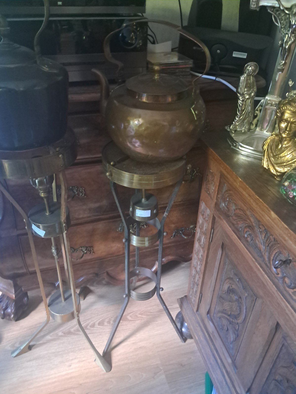 Antieke Koperen Theepot op Standaard, Antiek en Kunst, Ophalen of Verzenden, Koper