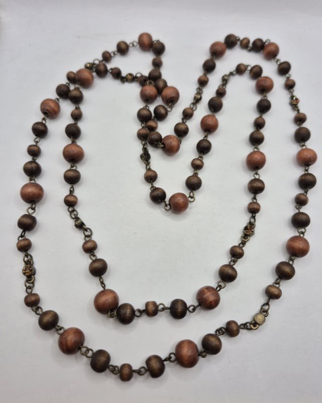 Lange ketting met houten kralen, Overige materialen, Bruin, ., Ophalen of Verzenden