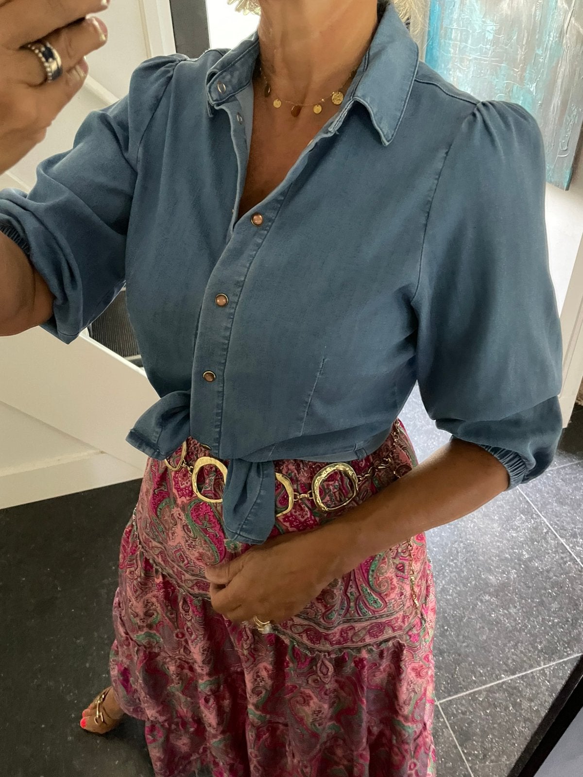 Tramontana, super mooie kleur blauwe jeansblouse, S/M, Ophalen of Verzenden, Nieuw, Maat 38/40 (M), Blauw