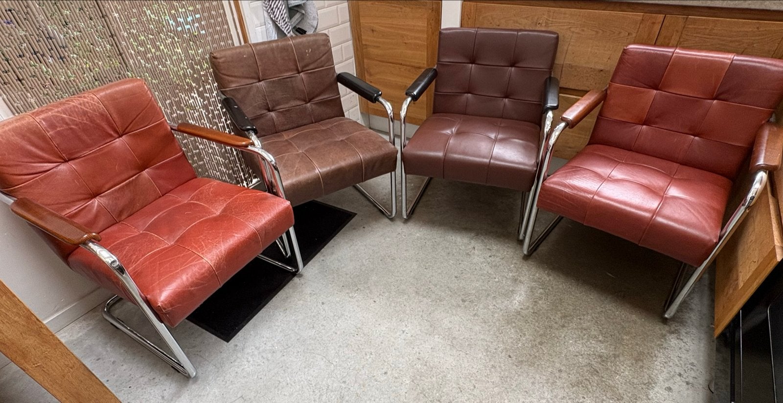 Set van 4 retro leren fauteuils met chromen frame van Loods5, Ophalen, Leer, Retro, vintage, Vier