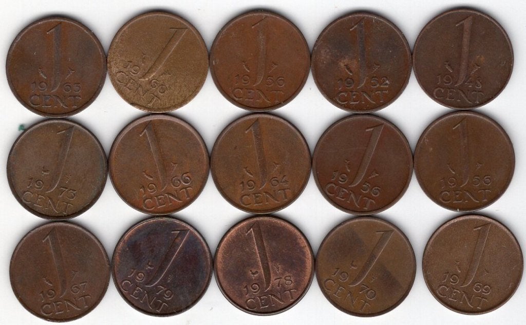 15x 1 cent Nederland  Diverse Jaren - 1948 t/m 1979, Verzenden, Overige landen, 1 cent, Setje
