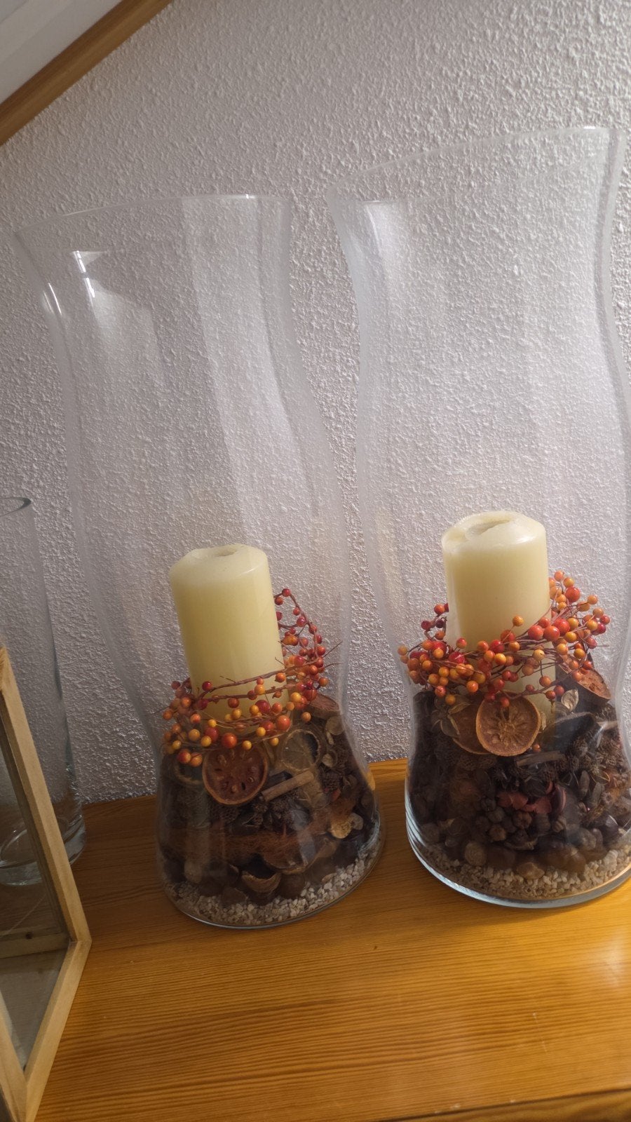 Set van 2 glazen windlichten met herfstdecoratie, Ophalen, Windlicht, Meerkleurig, Glas