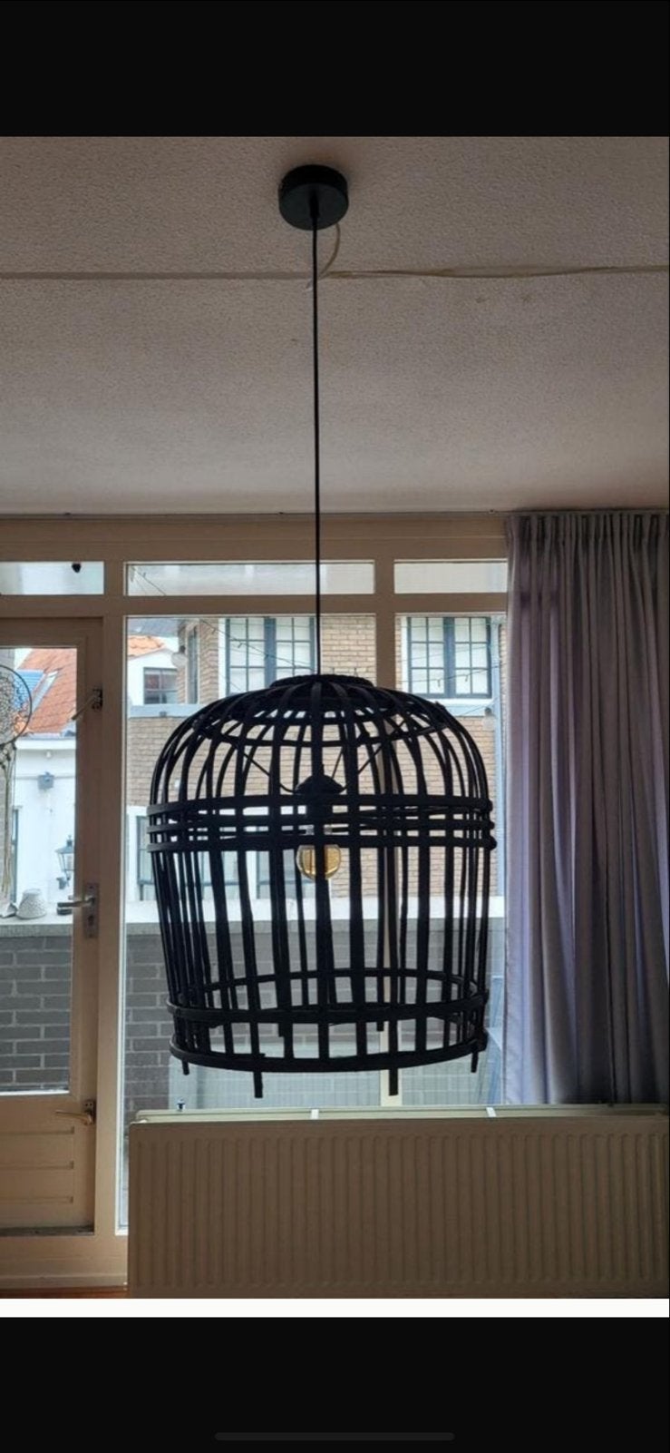 Gratis Zwarte bamboe hanglamp - vogelkooi design, Ophalen of Verzenden, Zo goed als nieuw, Hout, 75 cm of meer