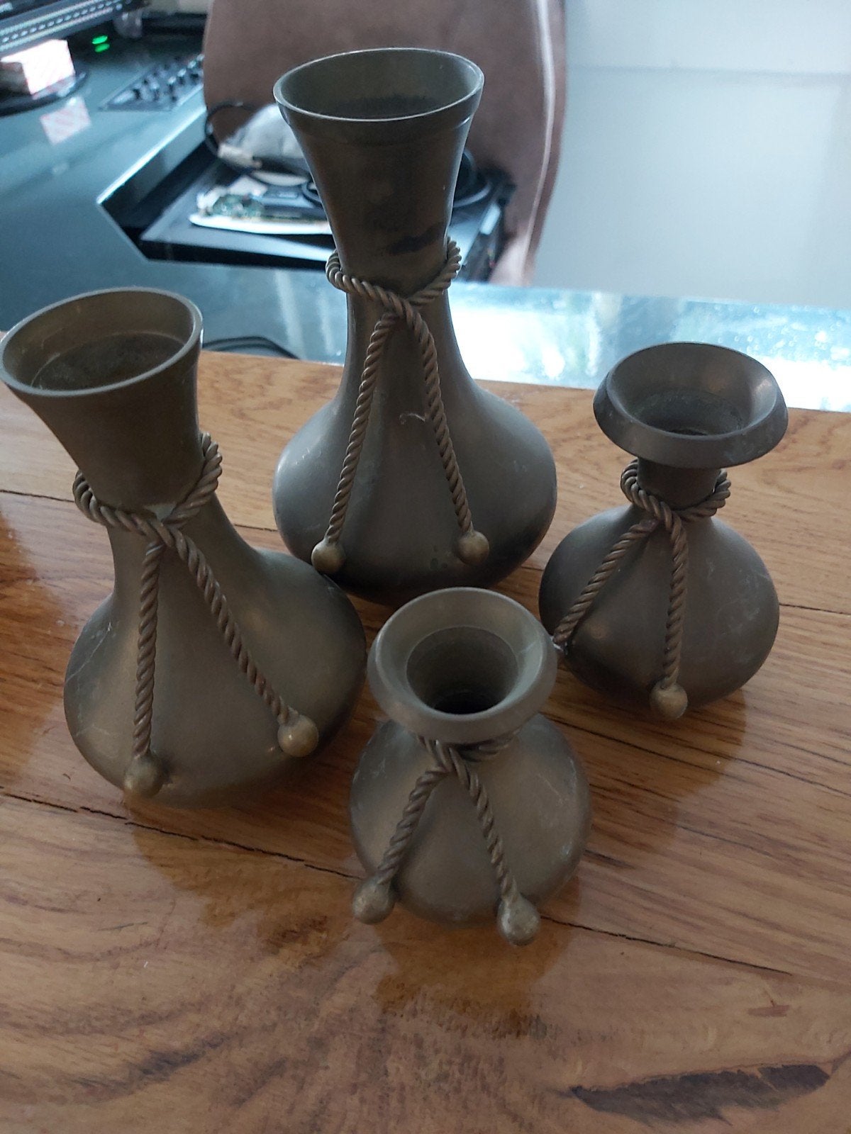 te koop set van 4 koperen kandelaars, Antiek en Kunst, Antiek | Kandelaars, Ophalen of Verzenden, Koper of Brons