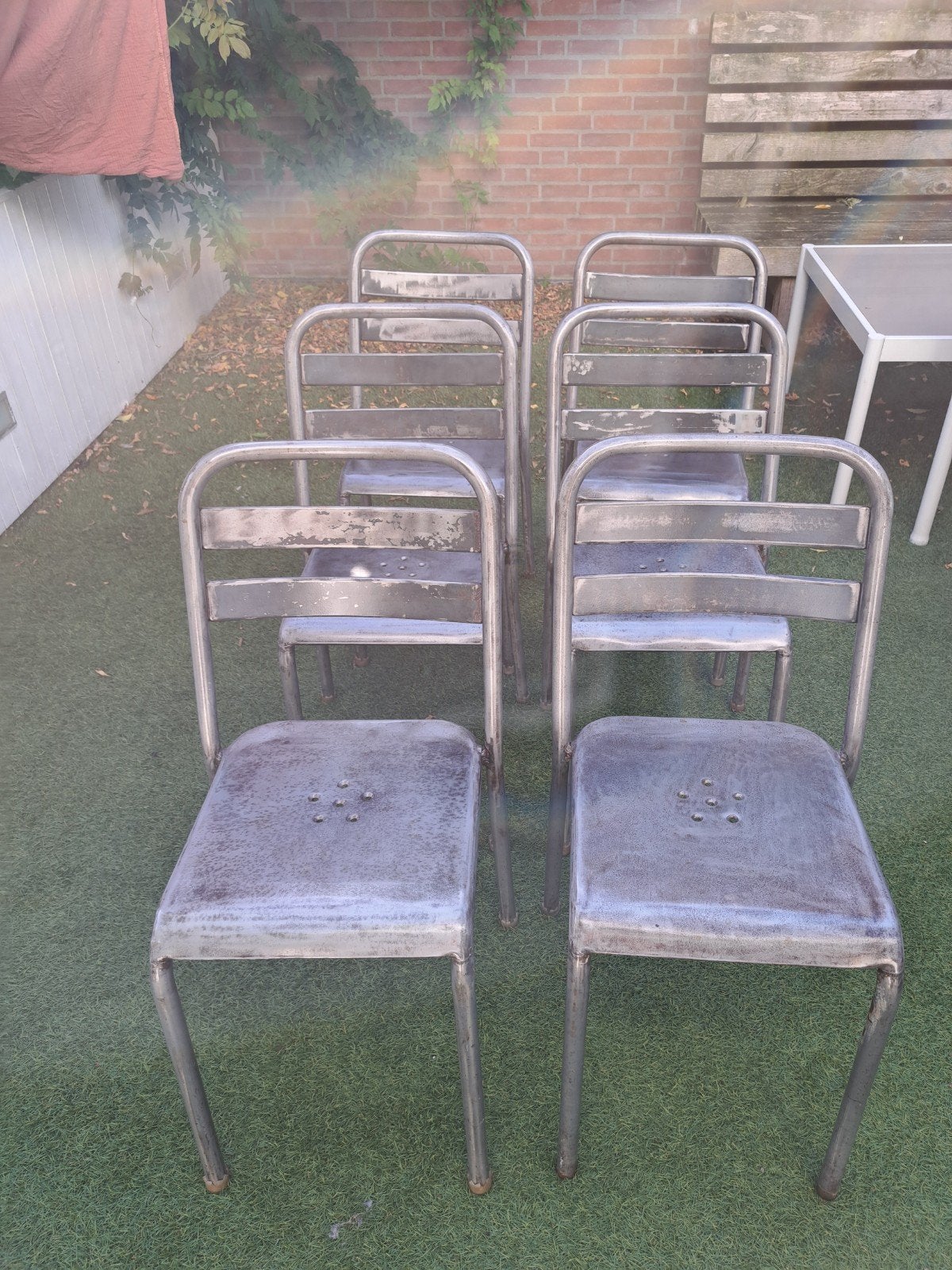 Set van 6 industriële metalen stoelen (Tolix stijl), Huis en Inrichting, Ophalen, Gebruikt, Industriële, Metaal