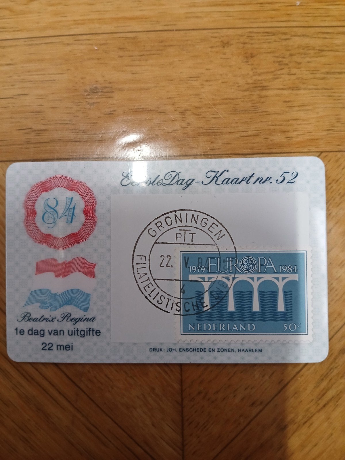 Eerste Dag-Kaart nr. 52 - Europa 1984 - Beatrix Regina, Postzegels en Munten, Ophalen of Verzenden, Beschreven, Nederland