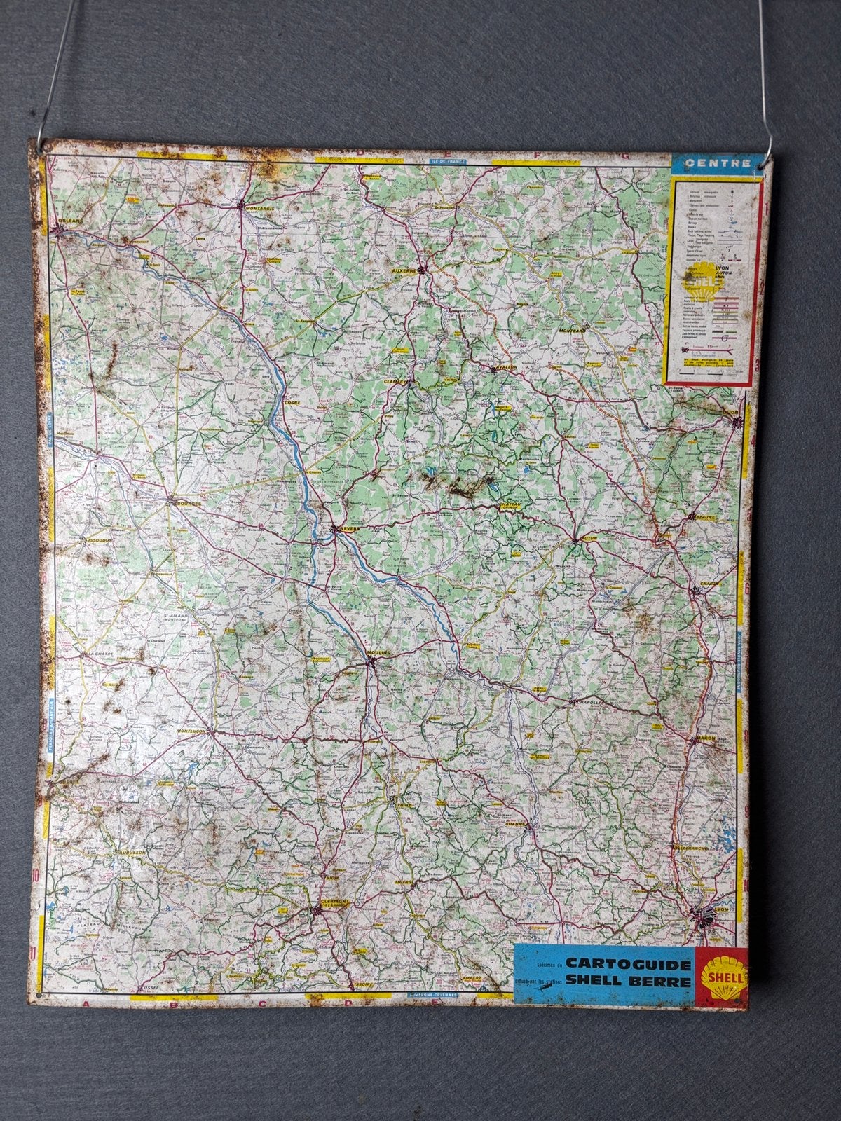 Shell blikken landkaart Centrum Frankrijk 46 x54cm, Verzamelen, Reclamebord, ., Ophalen of Verzenden, Zo goed als nieuw