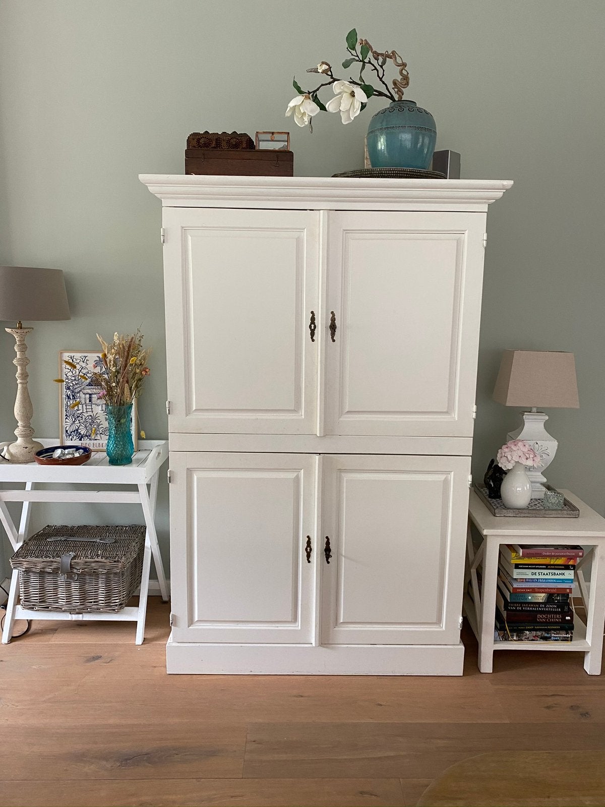 Landelijke witte TV meubel kast, Ophalen, Gebruikt, 70 tot 120 cm, 120 tot 170 cm