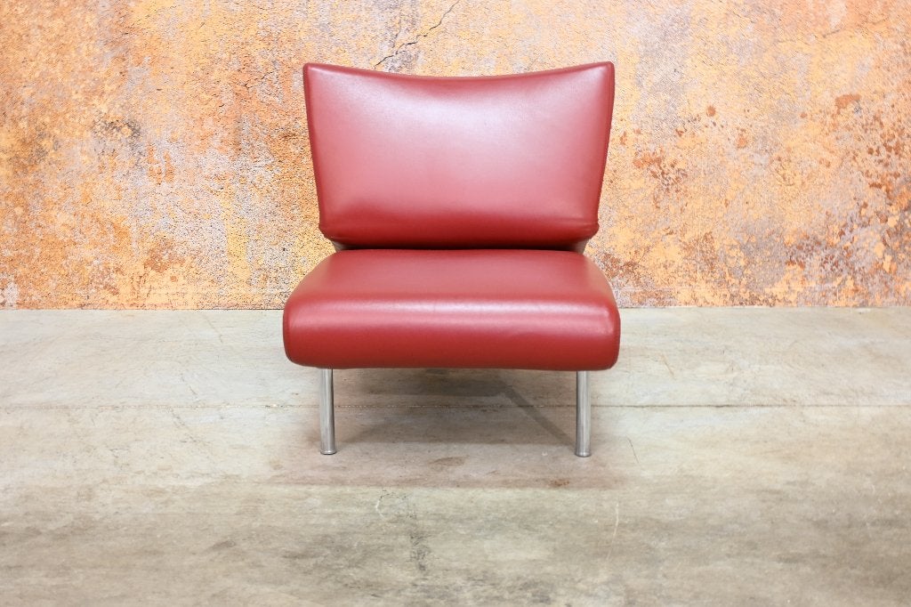 ZGAN! 2 rode leren Bonaldo Berlin design fauteuils/chaises, Eenpersoons, 75 tot 100 cm, Ophalen of Verzenden, Zo goed als nieuw