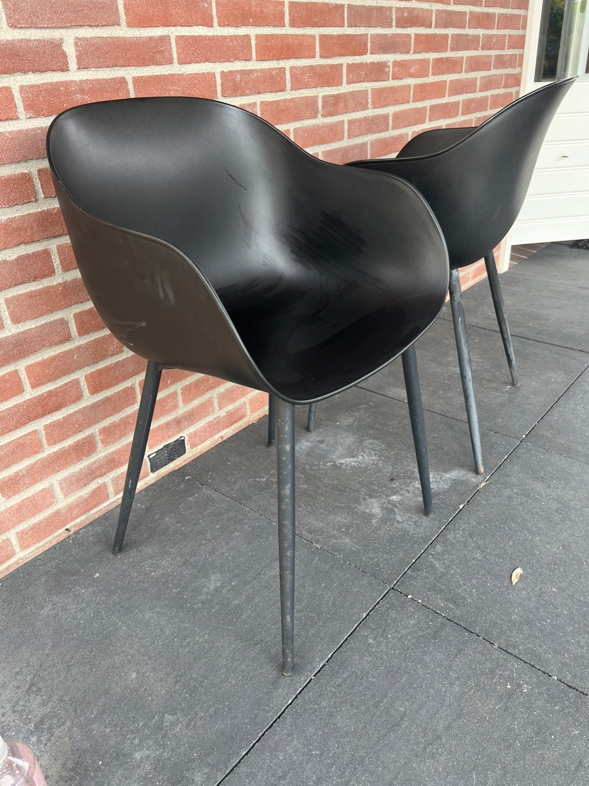 6 zwarte tuinstoelen kuipmodel kuipstoelen zwart, Ophalen, Zo goed als nieuw, Zwart, Kunststof