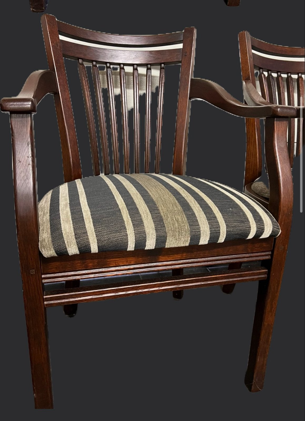 6 Bannink Jugendstil Kersenhouten Eetkamer Armstoelen, Ophalen of Verzenden, Gebruikt, Bruin, Stof