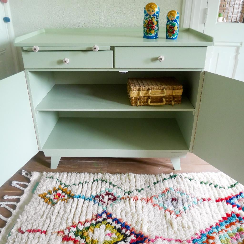 Vintage retro commode lichtgroen, Ophalen, 50 tot 70 cm, 100 cm of meer, 90 tot 105 cm