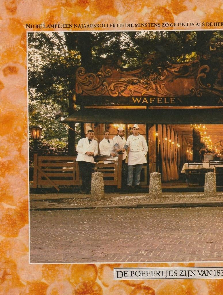 Retro reclame 1986 Lampe mode Wafelen Poffertjeskraam 1837, Verzenden, Overige typen