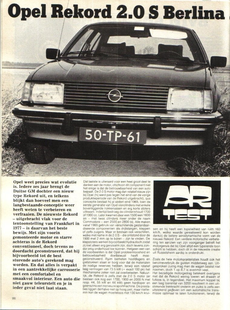 Autorevue test Opel Rekord 2.0S 1978, Ophalen of Verzenden, Gelezen, Opel