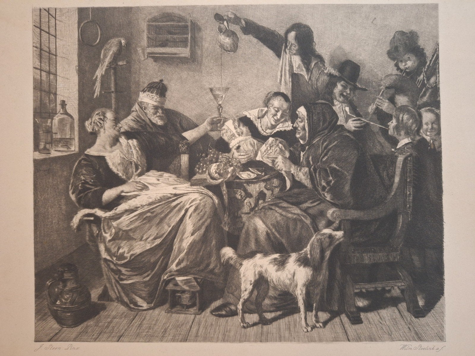 Antieke gravure door Willem Steelink - Scène met figuren, Antiek en Kunst, Ophalen of Verzenden