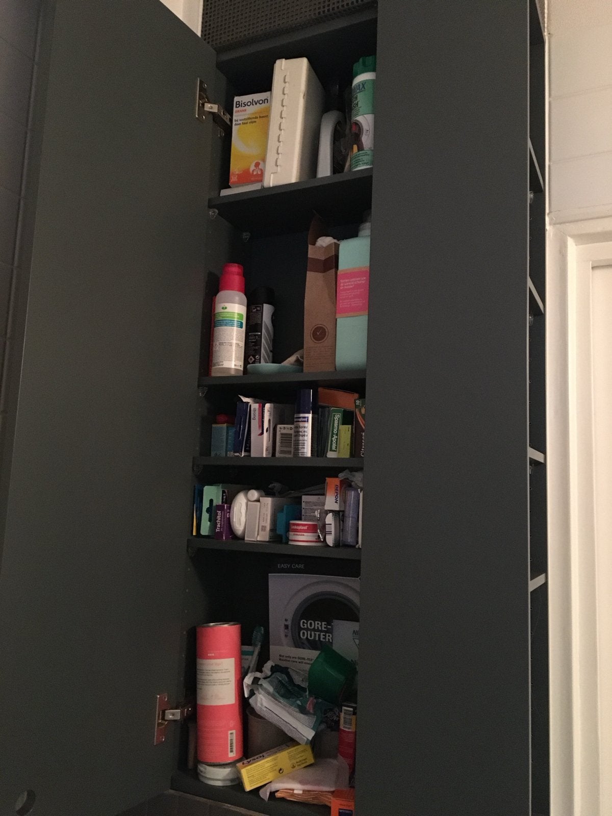 Badkamer kastje antraciet grijs op maat gemaakt, (Half)hoge kast, Zo goed als nieuw, 150 tot 200 cm, 25 tot 50 cm