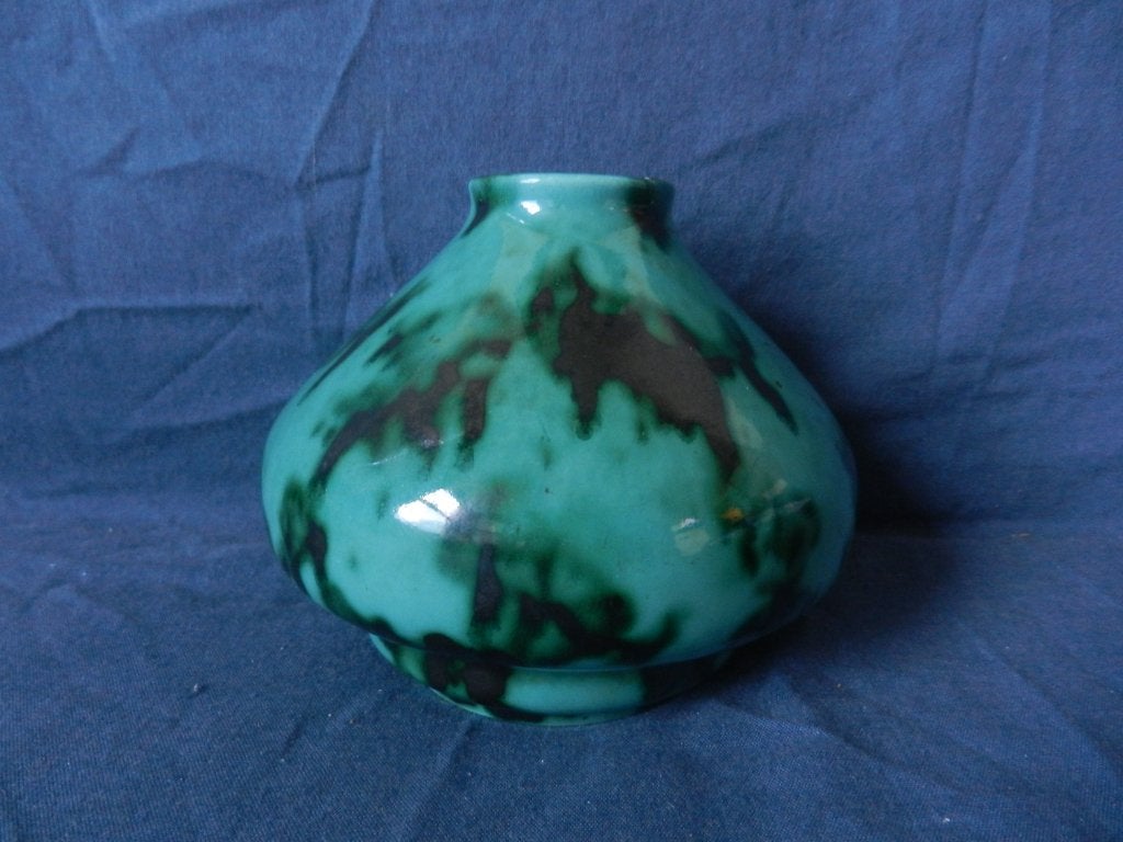 Groen zwart gevlekt geglazuurde vaas ESKAF 1920-1930 h. 9,8, Ophalen of Verzenden