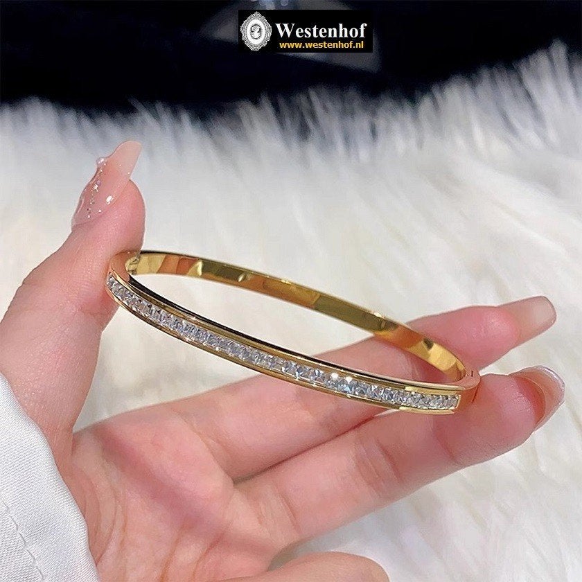 Dames armband goud bangle met kristal, Met kristal, Overige materialen, Verzenden, Nieuw