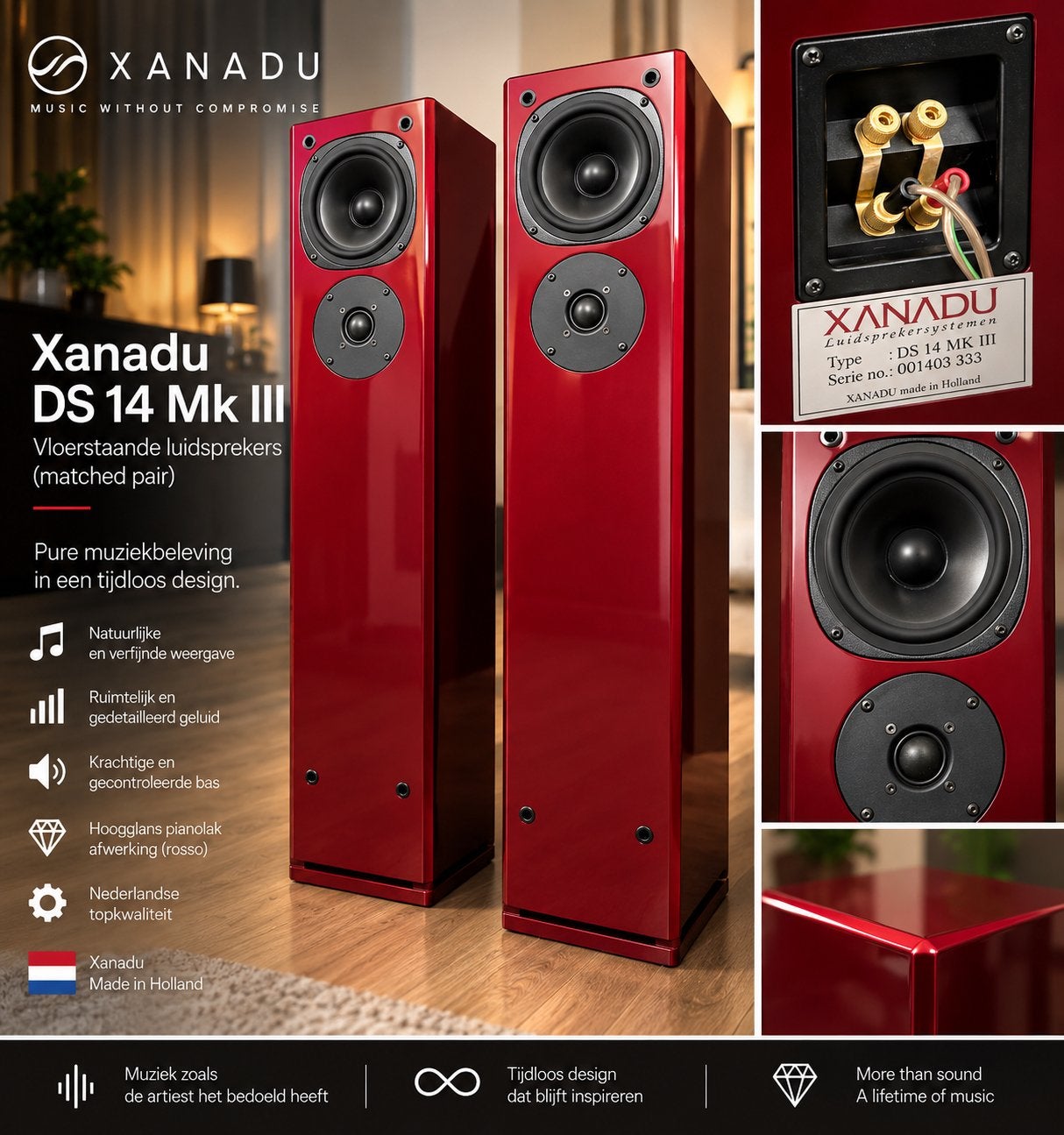 Xanadu DS14 Mk III luidsprekers – hoogglans rood, Ophalen, Zo goed als nieuw, Vloerstaande luidspreker, Overige merken