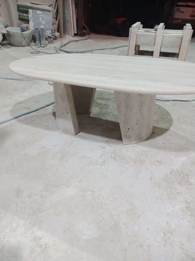 Luxe Travertin Tafelset - Eettafel & Salontafel, Overige materialen, Gebruikt, Ophalen of Verzenden, 150 tot 200 cm