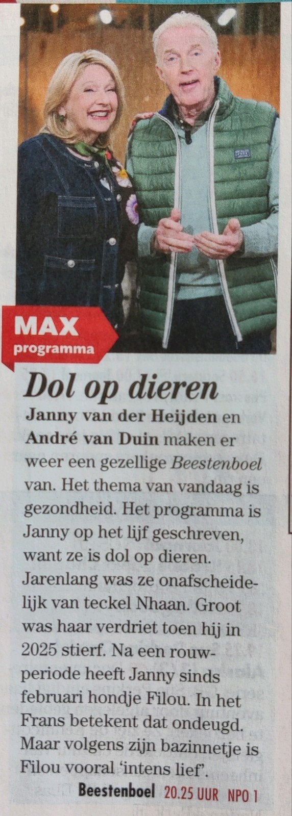 André van Duin & Janny van der Heijden - Dol op Dieren, Ophalen of Verzenden, 1980 tot heden, Nederland, Knipsel(s)