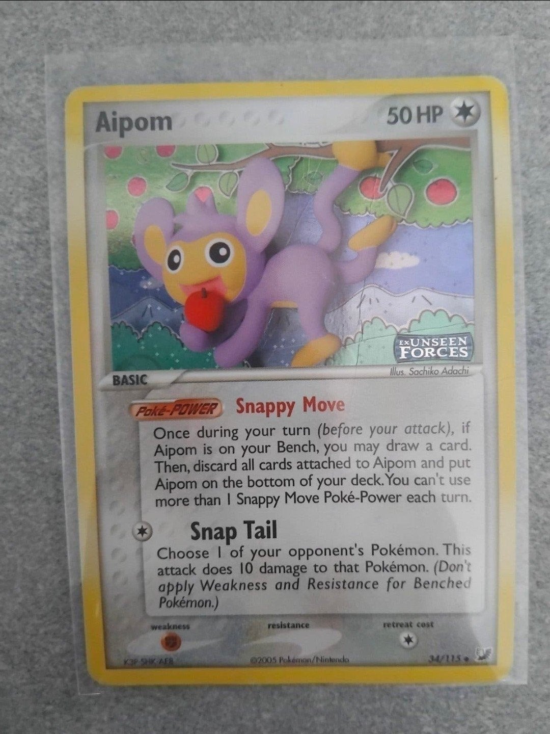 Pokémon Kaart Aipom 34/113 EX Unseen Forces, Hobby en Vrije tijd, Verzamelkaartspellen | Pokémon, Ophalen of Verzenden, Gebruikt