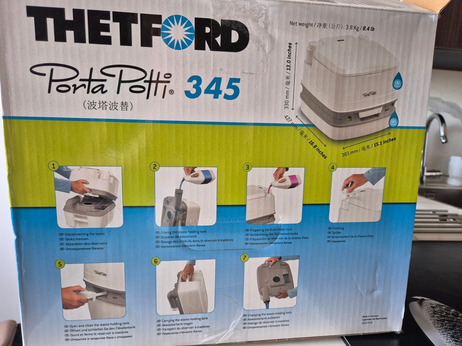Thetford Porta Potti 345 draagbaar toilet + Obelink Blue, Ophalen of Verzenden, Nieuw