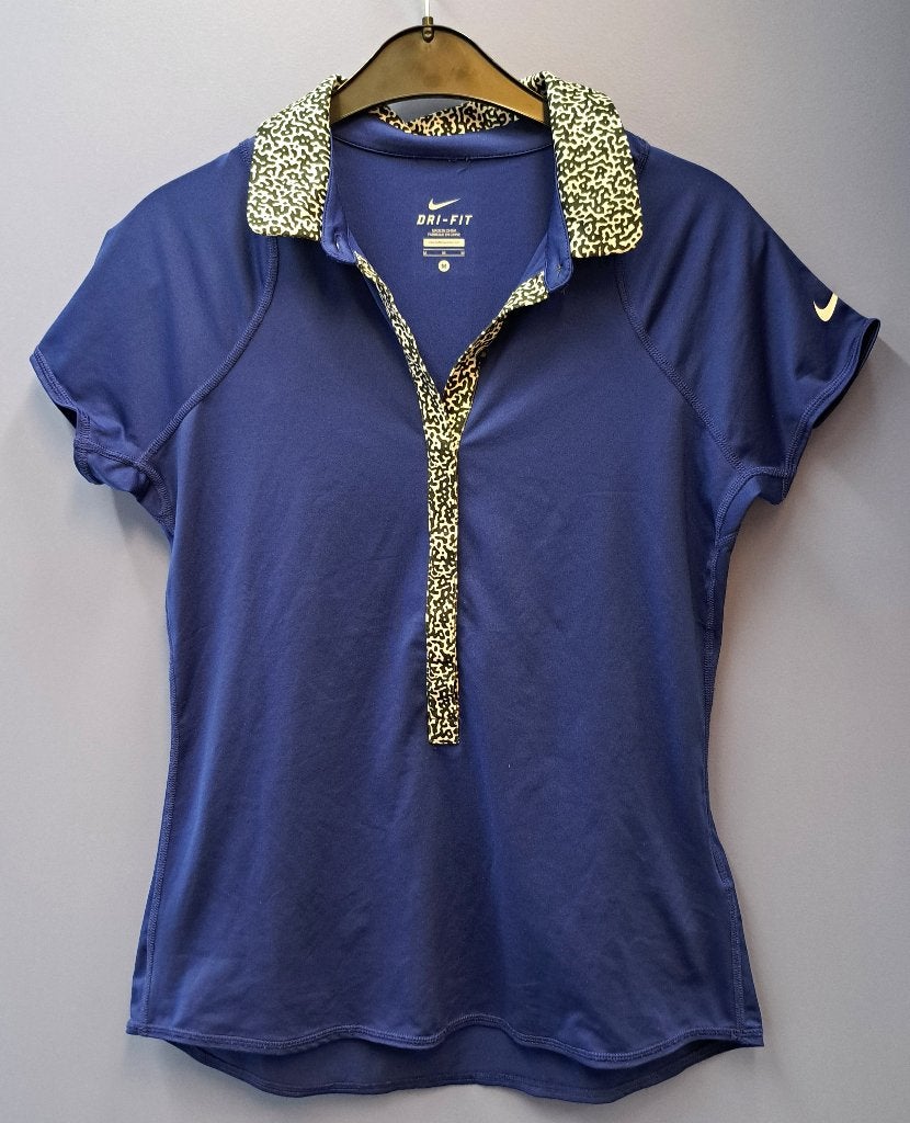 Nike Dri-Fit Sport Polo blauw met luipaard randen mt M 50691