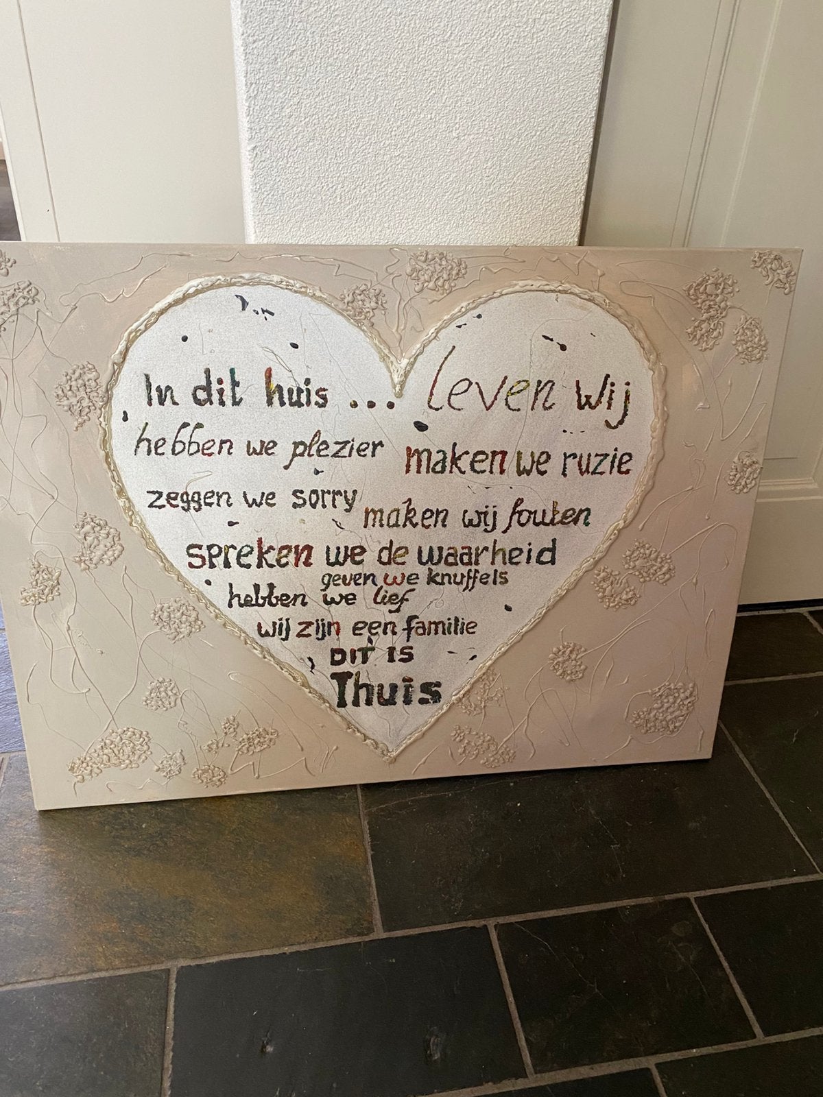 Schilderij met hart en leuke tekst 80x60, Ophalen, 50 – 75, Zo goed als nieuw, Schilderij