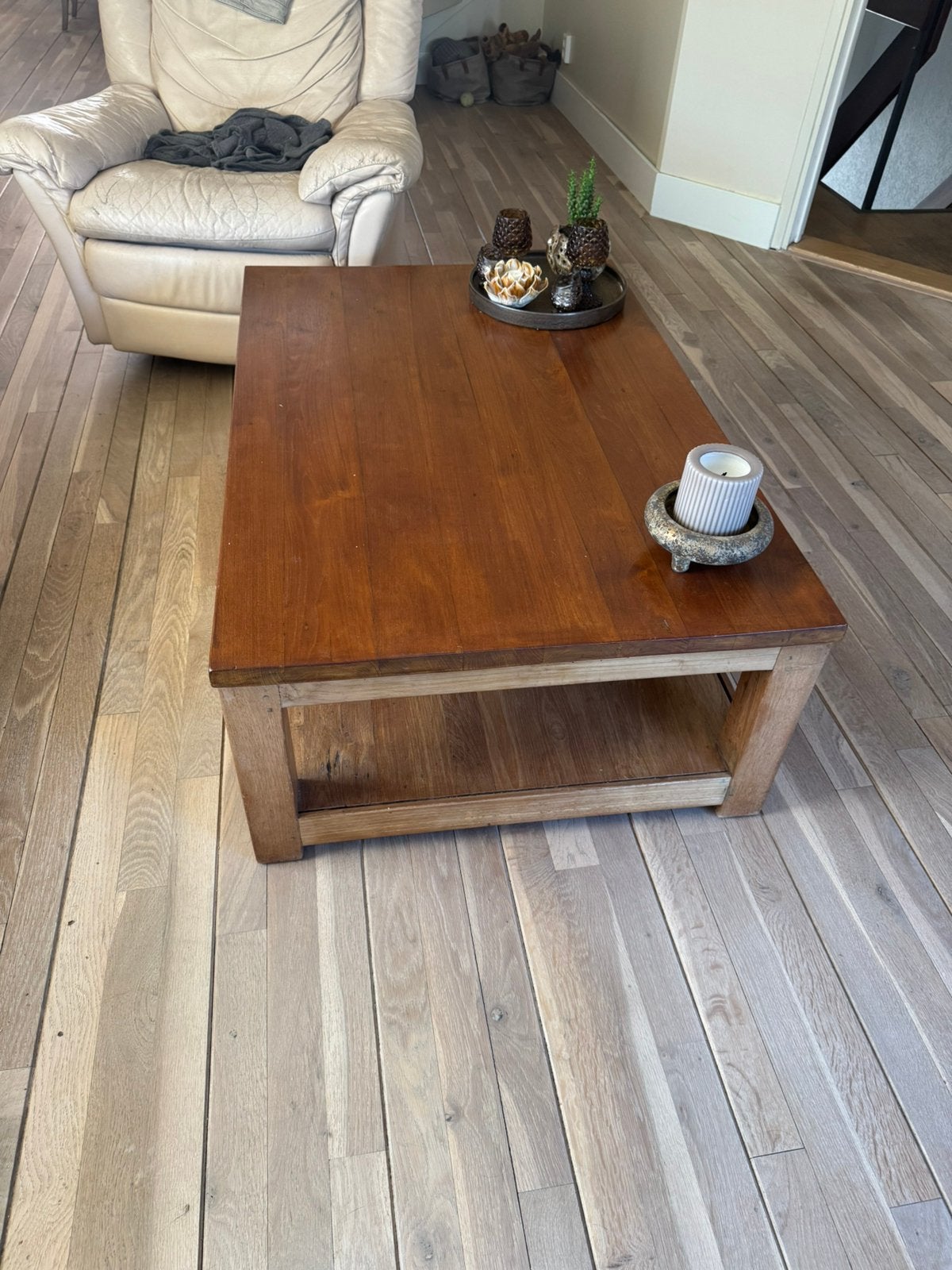 teakhouten salon tafel type cube, Ophalen, 100 tot 150 cm, 50 tot 100 cm, Zo goed als nieuw