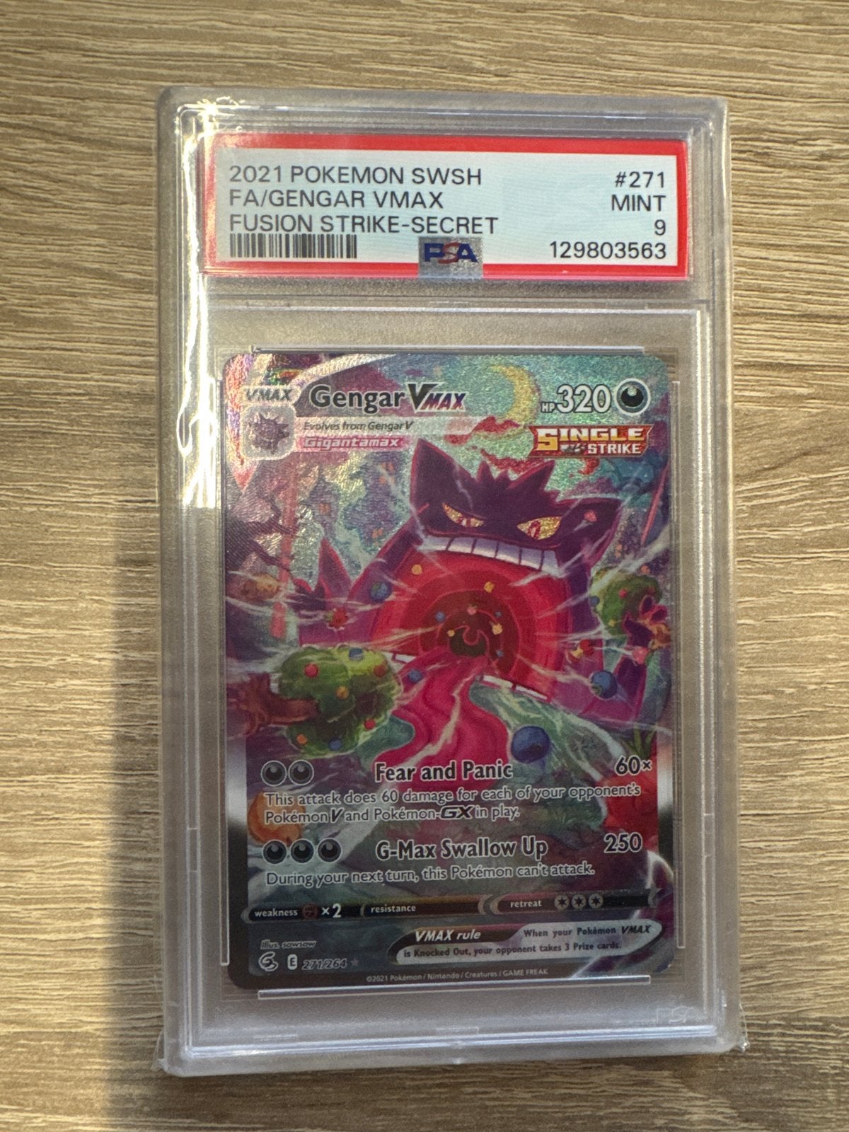 Gengar VMAX 271 Fusion Strike PSA 9 Pokémon Kaart, Ophalen of Verzenden, Zo goed als nieuw, Losse kaart, Foil