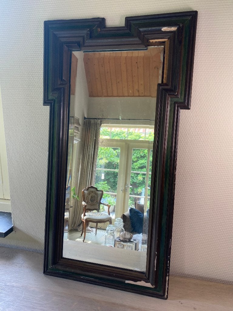 Antieke Willem III poortspiegel facetglas 1890 - opknapper, Antiek en Kunst, Antiek | Spiegels, Ophalen, Rechthoekig, Minder dan 50 cm