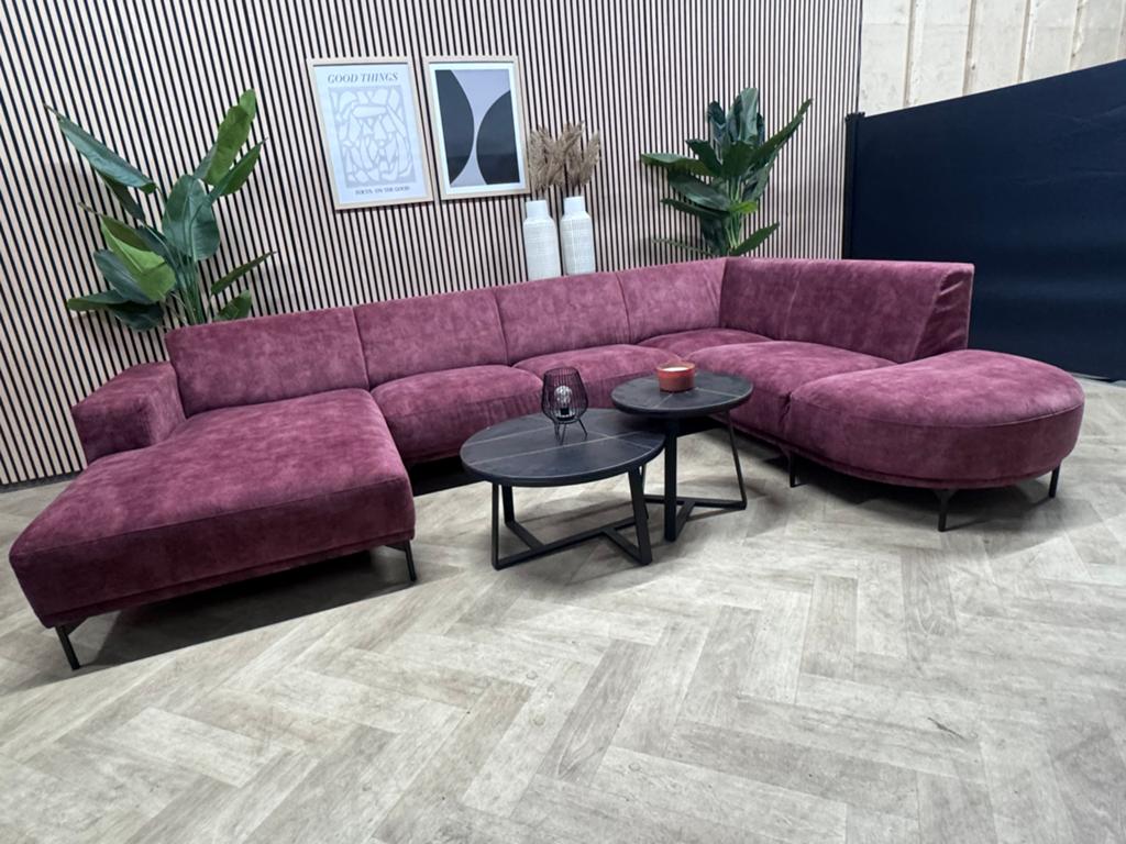 ZGAN Home Center Velours U-Bank/Hoekbank - Aubergine - 333cm