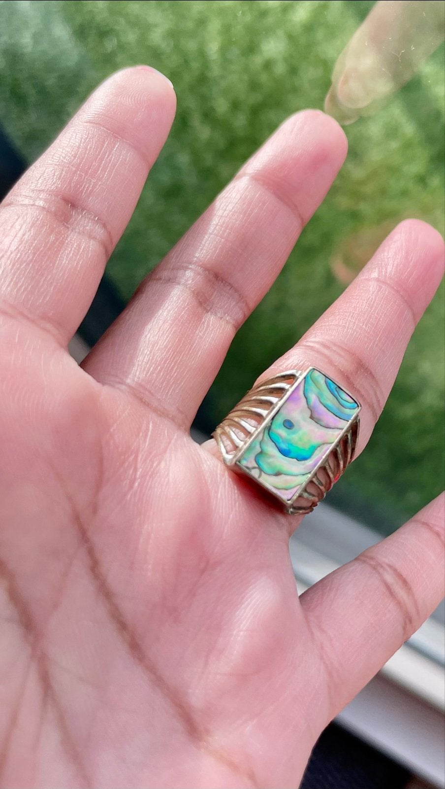 Zilveren 925 damesring met unieke abalone steen - maat 16, Nieuw, Ophalen of Verzenden, Kleiner dan 17, Met edelsteen