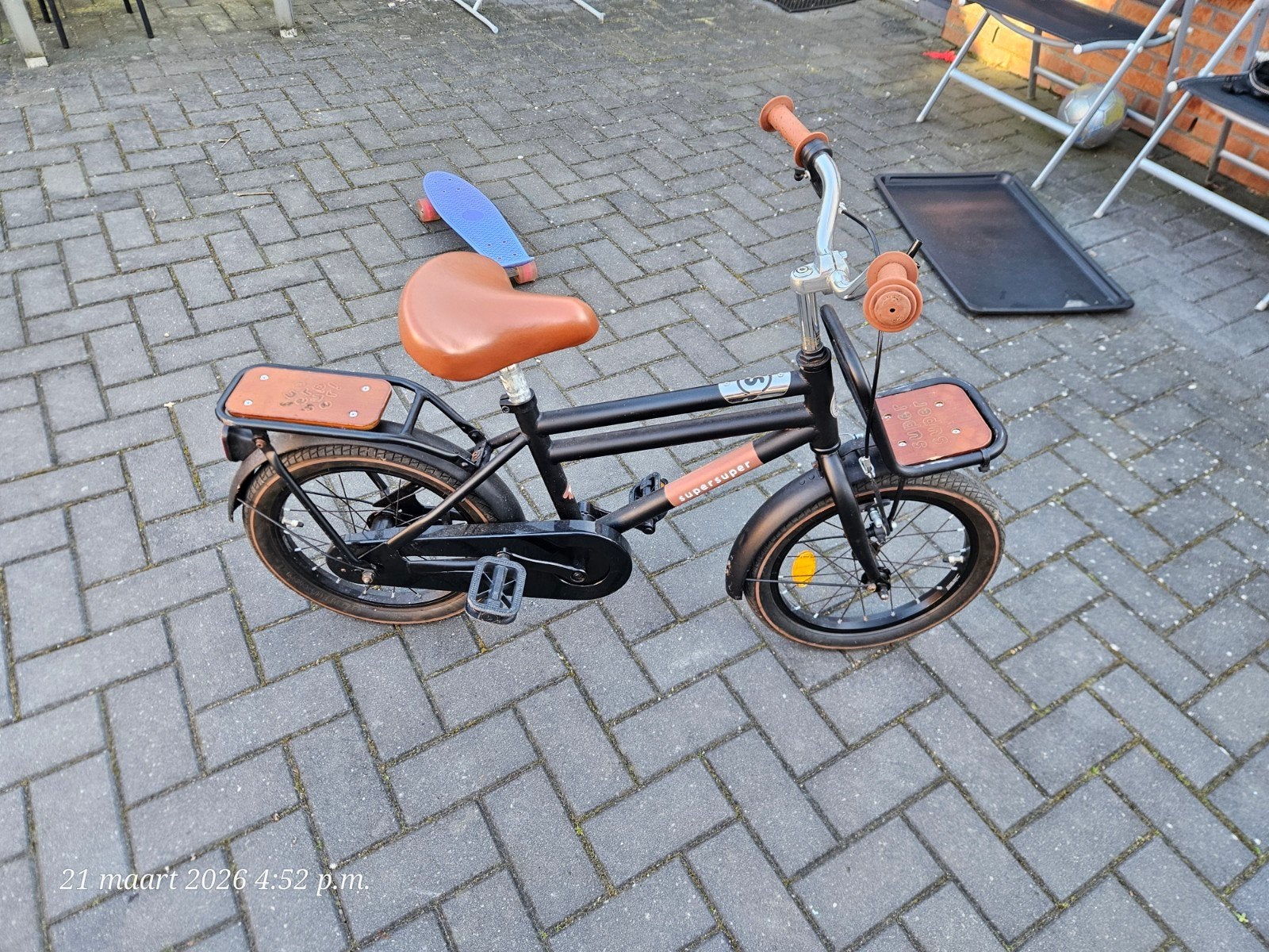 Popal Cooper Bamboo jongensfiets 16 inch met mandje, Fietsen en Brommers, Fietsen | Kinderfietsjes, Ophalen, Gebruikt, 16 tot 20 inch