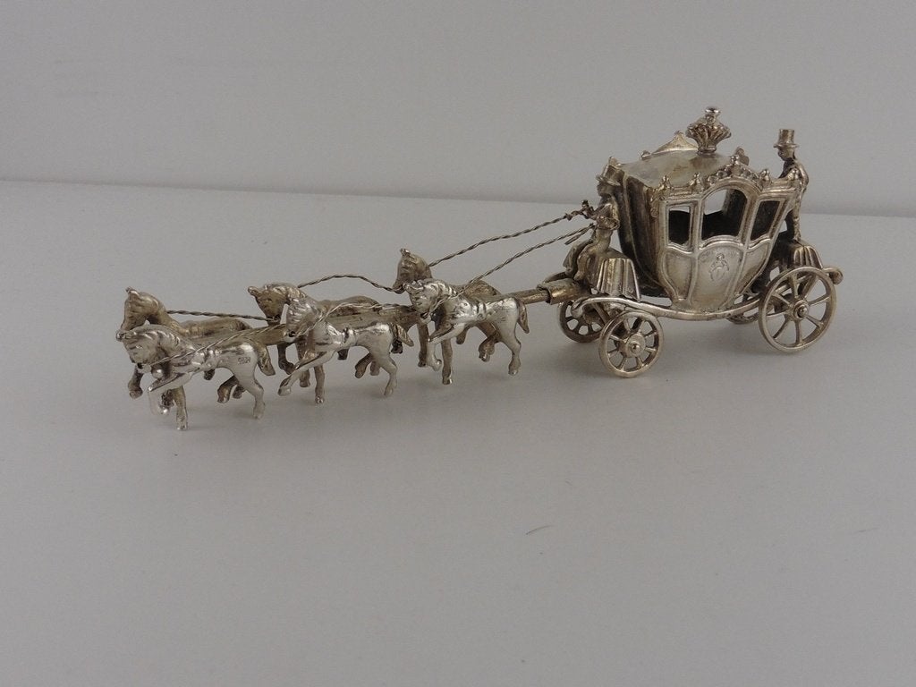 Zilveren miniatuur Gouden Koets met 6 paarden            Z67, Ophalen of Verzenden, Zilver