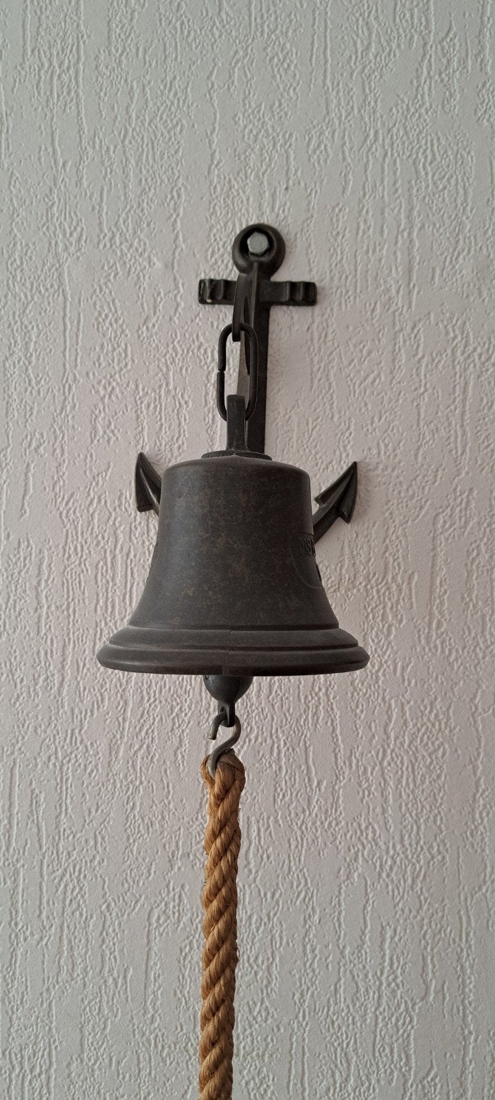 Scheepsbel met anker en touw, Ophalen, Vintage, Metaal, Gebruikt