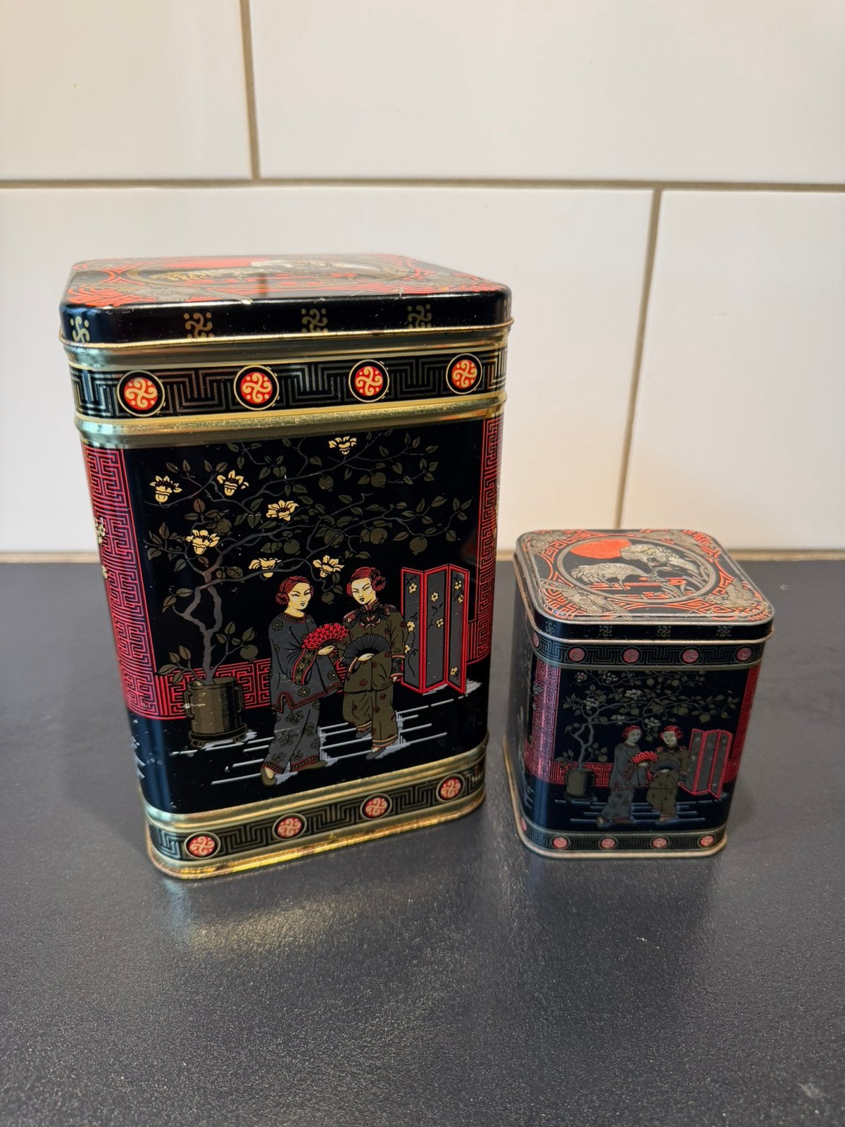 Vintage thee blikken 3 x, Verzamelen, Ophalen of Verzenden, Gebruikt, Thee