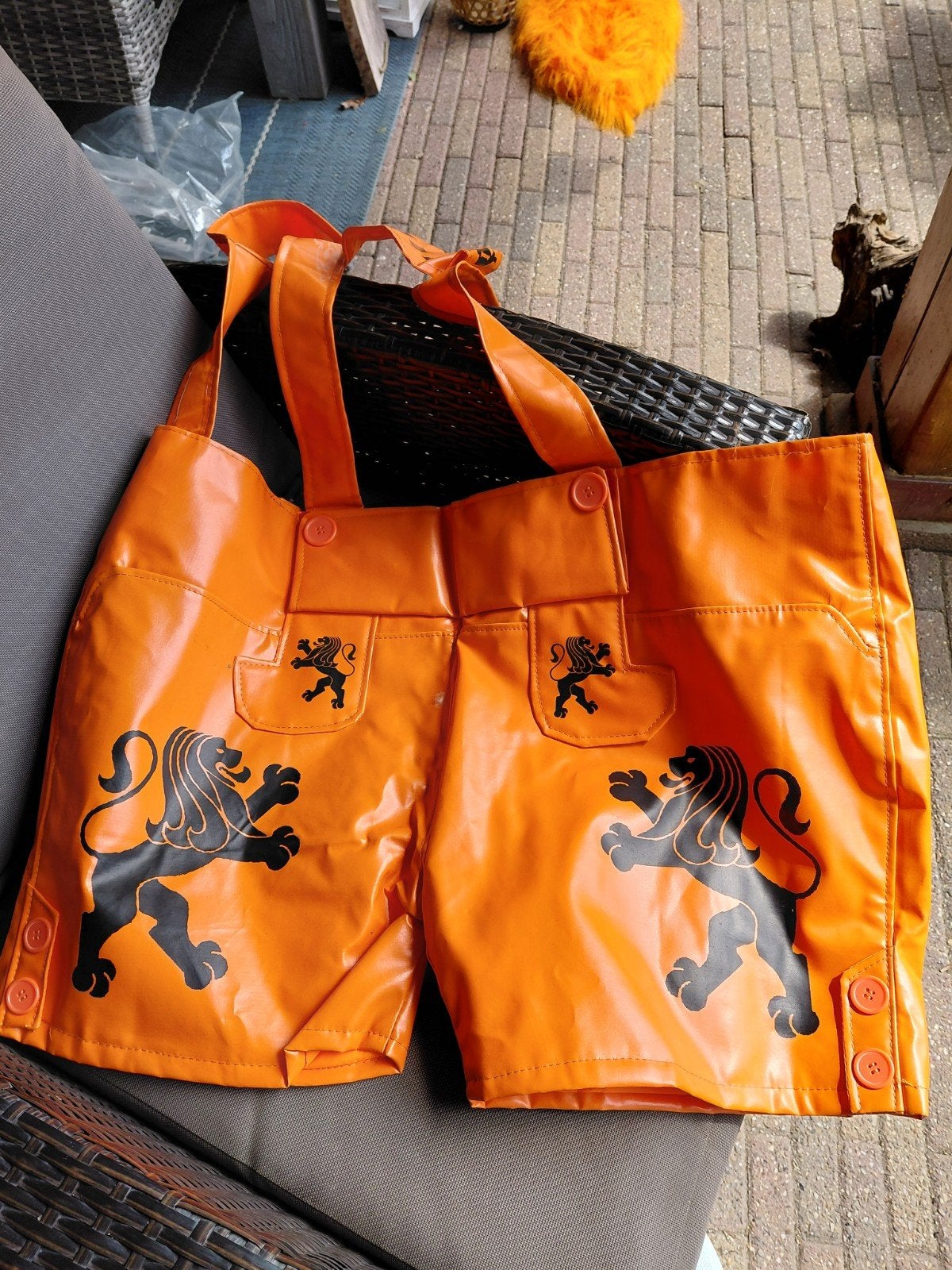 Oranje Lederhose met Nederlandse Leeuw en Vlag, Oranje of Koningsdag, Kleding, Ophalen, Maat 38/40 (M)