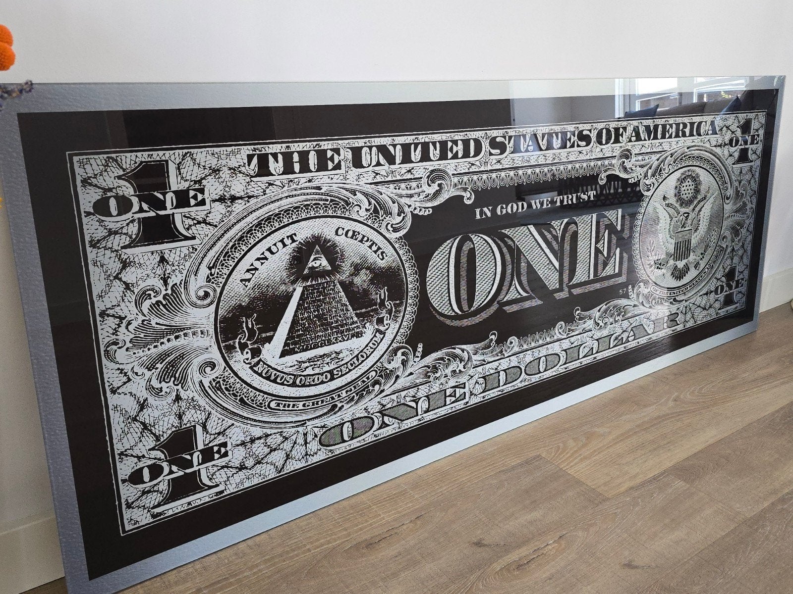 Exclusieve XXL One Dollar glasplaat van 160 x 60cm €30, Ophalen, 50 – 75, 125 cm of meer, Print