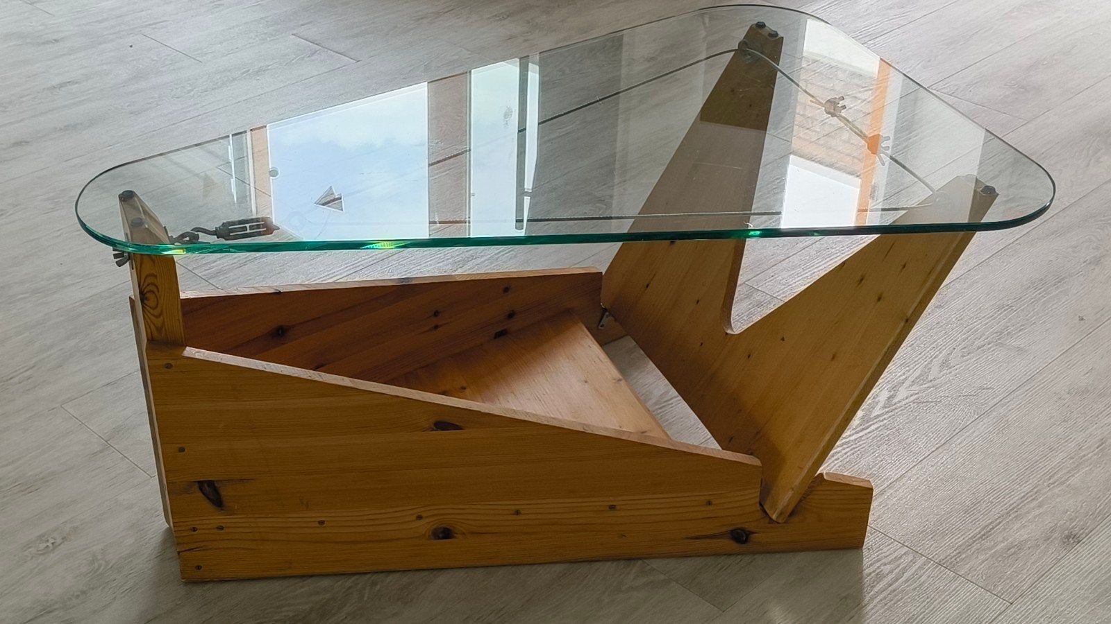 Salontafel glas/hout, Huis en Inrichting, Tafels | Salontafels, Ophalen, Gebruikt, 50 tot 100 cm, 50 tot 100 cm