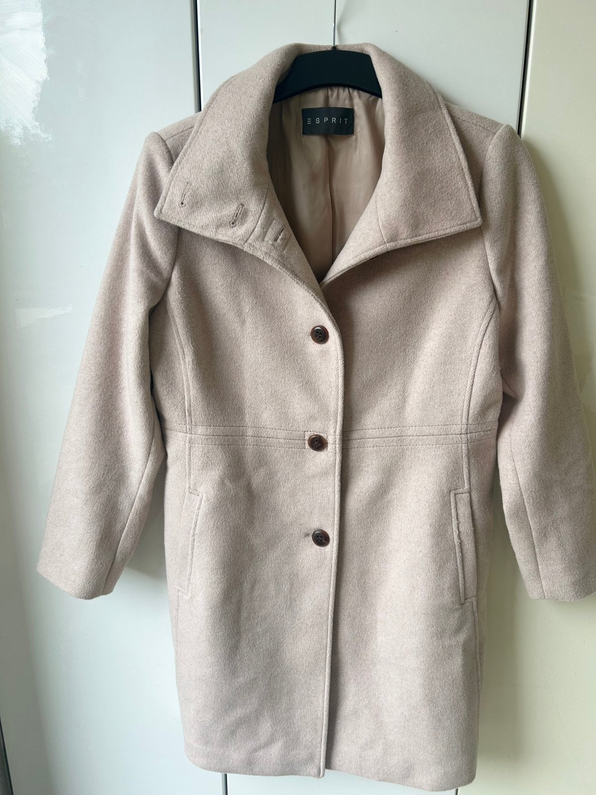 Mantel winterjas Esprit 33% wol beige 42, Kleding | Dames, Ophalen of Verzenden, Zo goed als nieuw, Maat 42/44 (L), Beige
