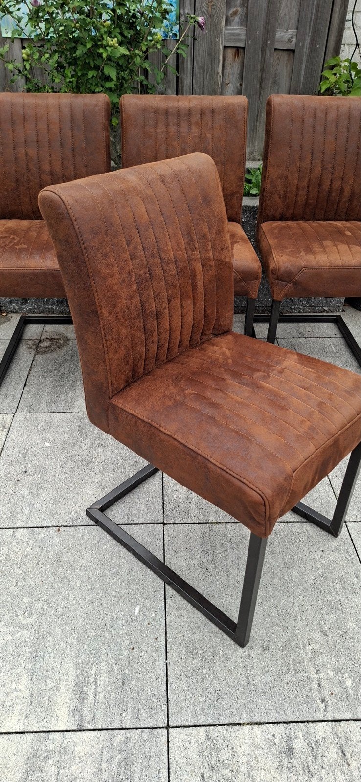 Set van 4 industriële eetkamerstoelen Cognac. Stoel 4x, Huis en Inrichting, Stoelen, Ophalen, Bruin, Overige materialen, Zo goed als nieuw